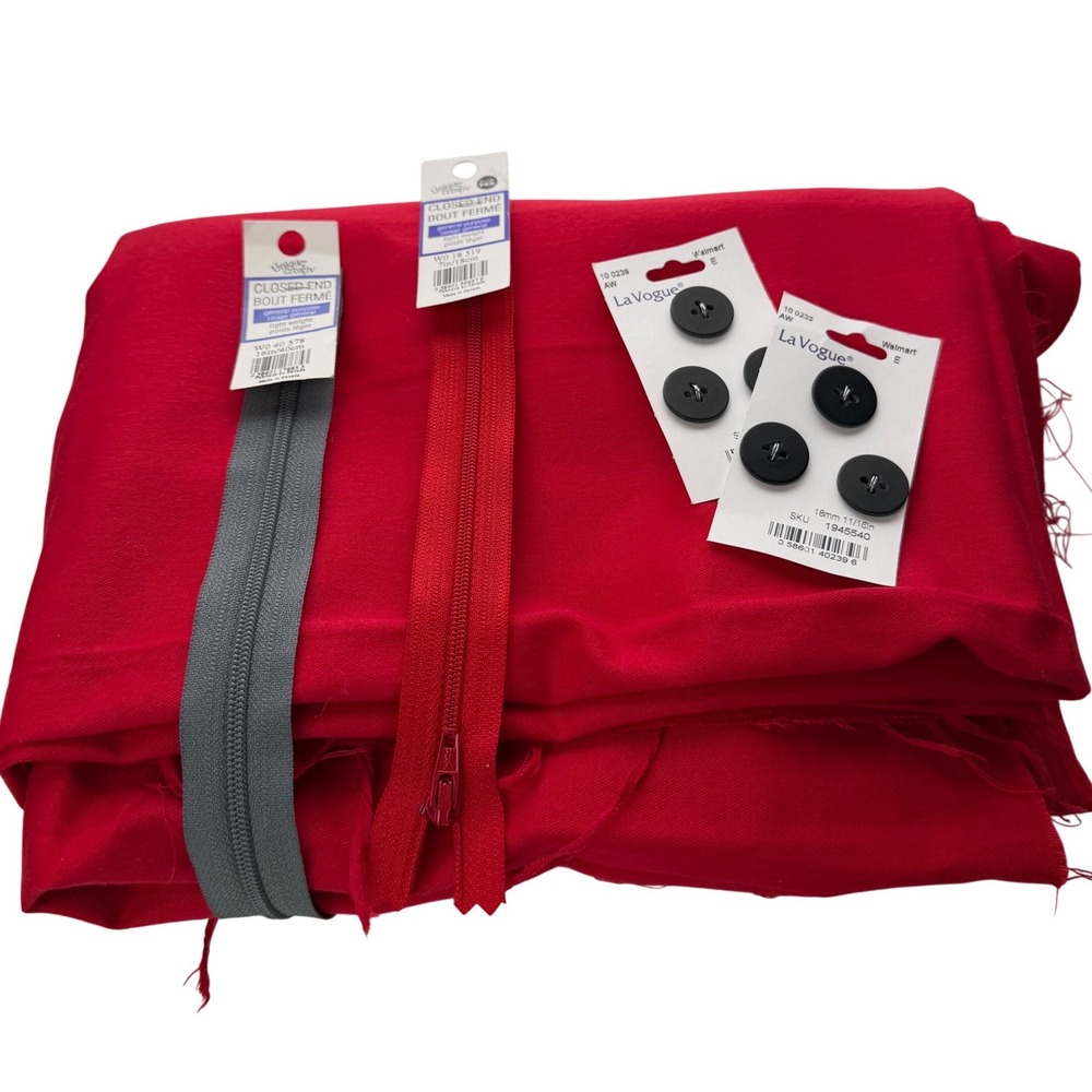 Unique Creative Sewing Bundle Red Fabric Zippers Buttons DIY Maker Kit 530gram
